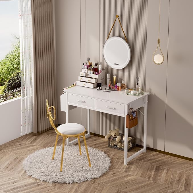 DLisiting White Desk with Storage Drawers - 39 Inch Small Computer Desk with Drawers for Bedroom Home Office, Study Writing Vanity Table Without Mirror for Girls Small Spaces - Image 6