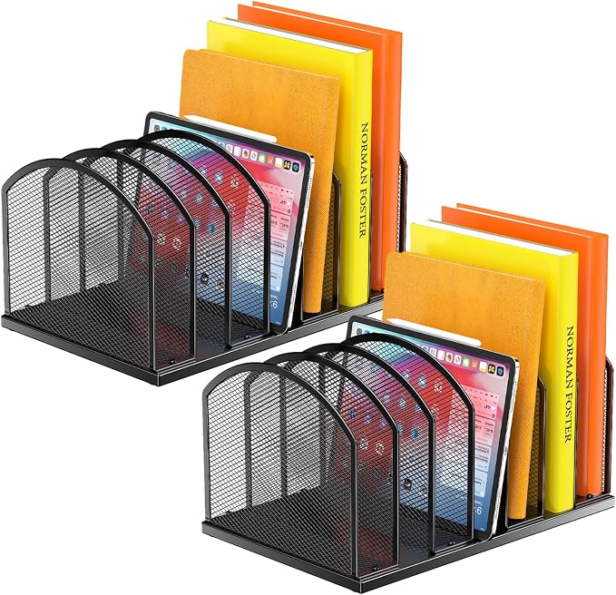 2 Pack 7-Section Metal Upright File Sorter Organizer，Office Small Letter Sorter Desktop File Organizer Metal Mesh Iron Sole, Black by Gawerk