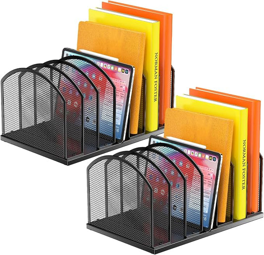 2 Pack 7-Section Metal Upright File Sorter Organizer，Office Small Letter Sorter Desktop File Organizer Metal Mesh Iron Sole, Black by Gawerk