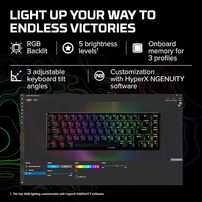 HyperX Alloy Origins 65 - Mechanical Gaming Keyboard – Compact 65% Form Factor - Tactile Aqua Switch - Double Shot PBT Keycaps - RGB LED Backlit - NGENUITY Software Compatible - Image 6