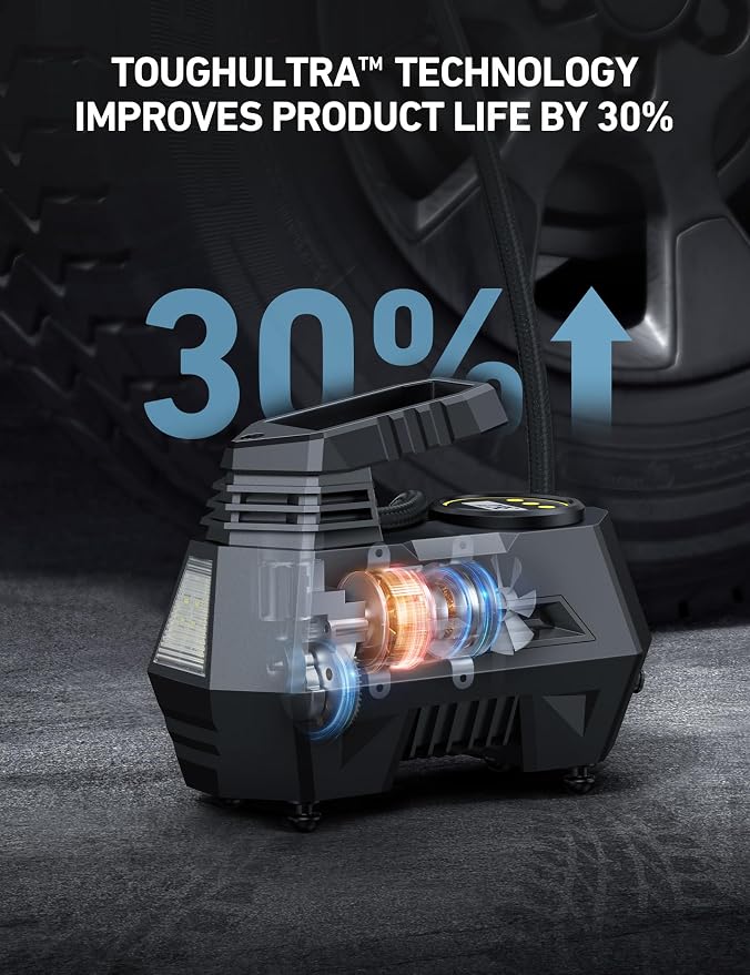 AstroAI AIRUN H1 Tire Inflator Portable Air Compressor,Fast Inflation Electric Air Pump for Car Tires-Car Accessory,9.8Ft Cord-12VDC-Powered Auto Shut-Off with Digital Pressure Gauge,LED Light,Yellow - Image 3