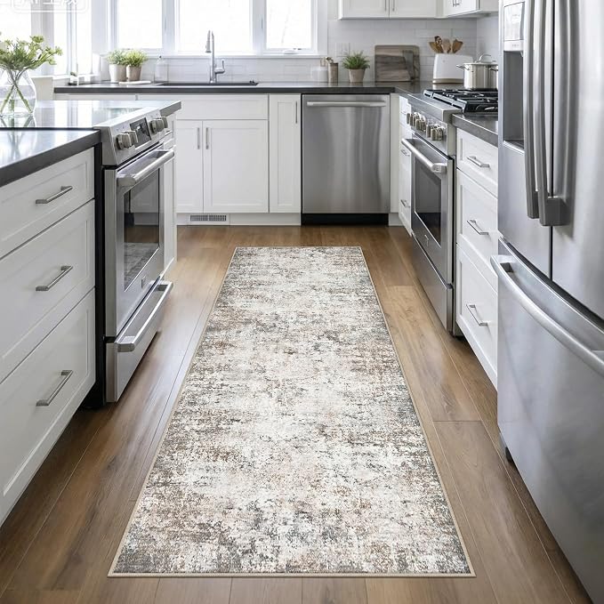 Washable Area Rug 3x10 Entryway Rug: Washable Modern Abstract Soft Thin Rug Indoor Floor No Slip Carpet for Bedroom Dining Room Farmhouse Nursery Home Office - Brown Grey by FXRHLP