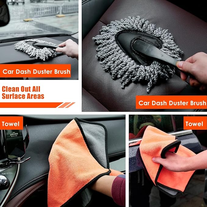 Car Cleaning Kit, Orange 17pcs Car Interior Detailing Kit with High Power Handheld Vacuum, Detailing Brush Set, Windshield Cleaner, Cleaning Gel, Complete Auto Accessories for Women Men Teens - Image 8