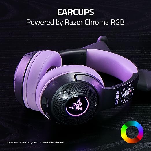 Razer Kraken Kitty V2 BT Wireless RGB Headset, Kuromi Edition | Chroma RGB Kitty Ears & Earcups, Bluetooth 5.2, 40 mm Drivers, Noise-cancelling Mics, Lightweight, USB-C, 40 Hr Battery - Image 2