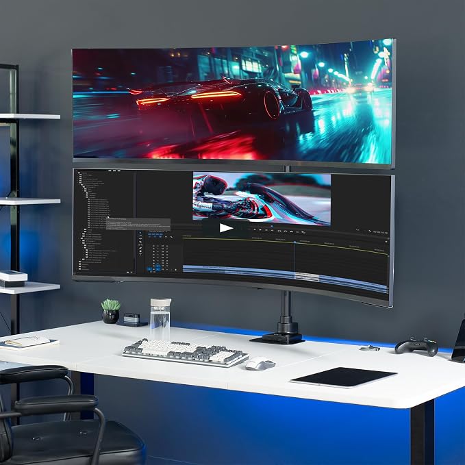 VIVO Dual Vertically Stacked Ultra-Wide Monitor Desk Mount for up to 57 inch Screens, Heavy Duty Adjustable Stand for 2 Ultrawides, 59.4 lbs Capacity, Black, STAND-V257R - Image 9