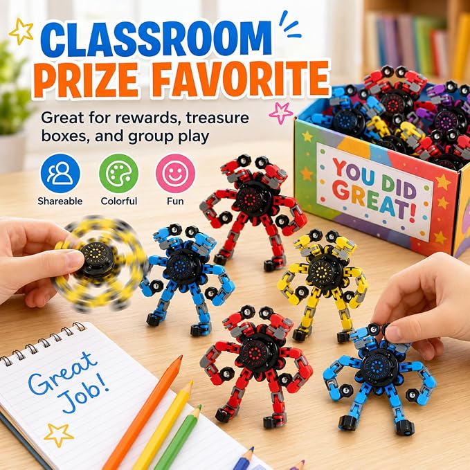 12PCS Transformable Fidget Spinner Toys for Kids and Adults | DIY Robot Chain Fidget Toys, Sensory Toys for Stress Relief, Party Favors, Classroom Rewards & Birthday Gifts - Image 2