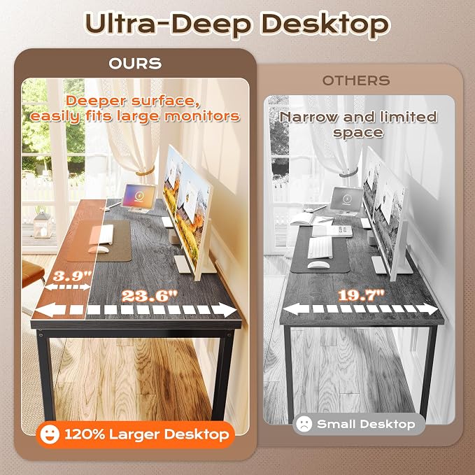 Huuger 55 x 24 inch Desk with Power Outlets & USB-C, Deeper & Thicker Desktop, Robust Metal Tubes, Computer Desk, Heavy Duty Office Desk, Work Gaming Desk for Home Office, Grey - Image 7