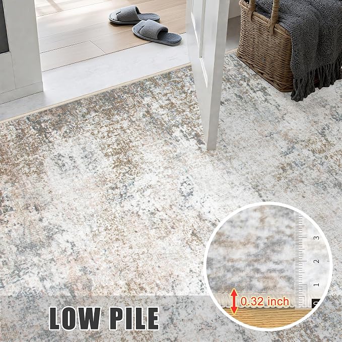 Washable Area Rug 3x8 Entryway Rug: Washable Modern Abstract Soft Thin Rug Indoor Floor No Slip Stain Resistant Carpet for Bedroom Dining Room Farmhouse Nursery Home Office - Brown Grey - Image 7