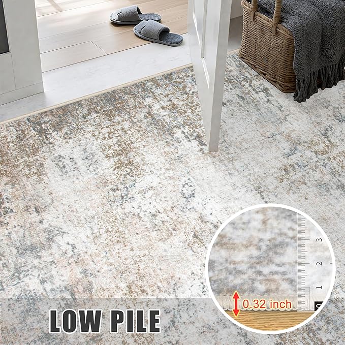 Washable Area Rug 3x5 Entryway Rug: Washable Modern Abstract Soft Thin Rug Indoor Floor No Slip Stain Resistant Carpet for Bedroom Dining Room Farmhouse Nursery Home Office - Brown Grey - Image 7