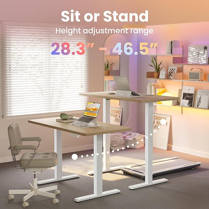 HUANUO 40x24 Inch Electric Standing Desk, Height Adjustable, Light Walnut | Smooth Home Office Desk, 176lbs Capacity with 4 Memory Presets & Headphone Hooks. Easy to assemble Computer Gaming desk - Image 4