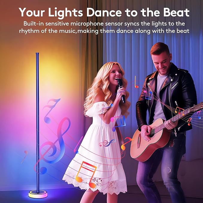 59" Smart LED Corner Floor Lamp, RGBICW Color Changing Ambient Lighting, App Control Music Sync Mood Light, Modern Dimmable Room Decor for Bedroom, Living Room, Gaming Setup, Blue - Image 4