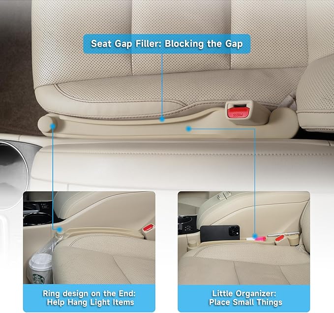 Givifive Car Seat Gap Filler Set of 2, 3IN1 Seat Side Gap Filler Plug with Storage Slot & Hook Function, Soft Foam Universal Fit Car SUV Truck Fill Gap Between Seats Console Organizer（Narrow Beige） - Image 3