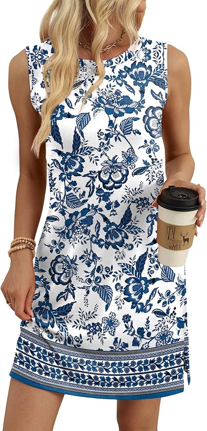 WIHOLL Casual Dresses for Women Crewneck Sleeveless Tank Dress Summer Spring Boho Vacation Clothes - Image 4