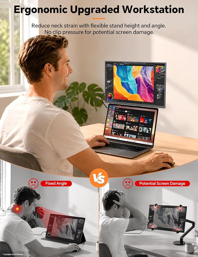 HotYeah Travel Portable Monitor with Stand, w/Magnetic Stand & Speaker | 15.6" 1080P 125% sRGB USB-C HDMI HDR External Display, 2nd Screen for Laptop MacBook Computer Phone Tablet Switch PS5 Xbox - Image 3