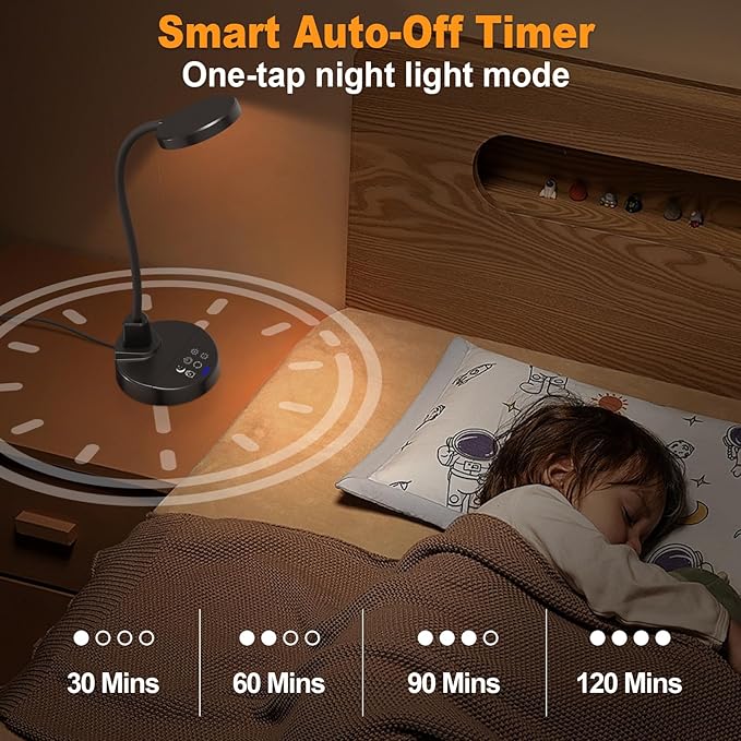 15W LED Desk Lamp with USB Charging Ports, [Button & Remote Control] Dimmable Table Lamp with 3 Color Modes, 5 Brightness Levels, 4 Timers, Flexible Reading Light for Home Office, Bedroom, Kids Study - Image 8