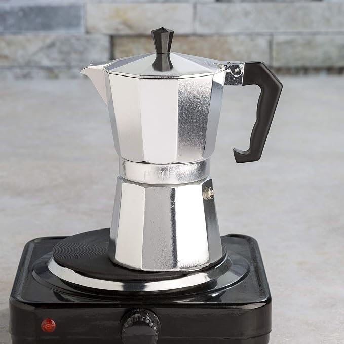 Primula Classic Stovetop Espresso and Coffee Maker, Moka Pot for Italian and Cuban Café Brewing, Greca Coffee Maker, Cafeteras, 9 Espresso Cups, Silver - Image 4