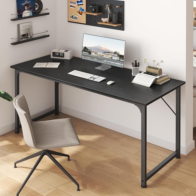 Huuger Computer Desk, 55 Inch Home Office Desk, Gaming Writing Work from Home Study Desk, Large Legroom, Sturdy Metal Frame, Modern Simple, Black - Image 5