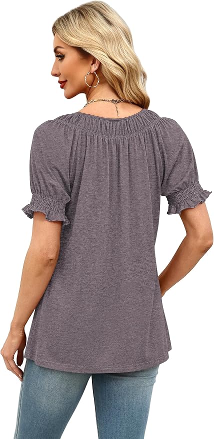 WIHOLL Womens Short Sleeve Square Neck Summer Tops Dressy Casual Blouses Trendy Clothes 2026 - Image 5