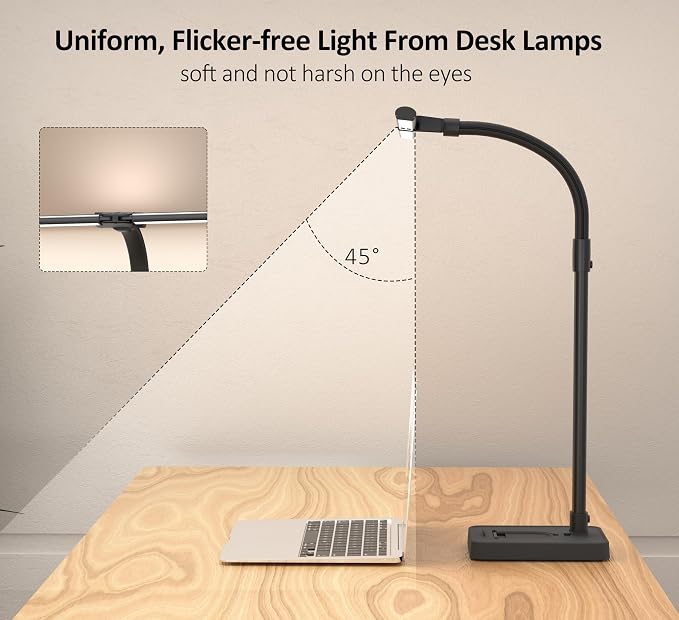 Double Head LED Desk Lamp, Architect Desk Lamps for Home Office, 24W Brightest Workbench Office Lighting-5 Color Modes and 5 Dimmable Eye Protection Modern Desk Lamp (Black-Desktop, Big) - Image 6
