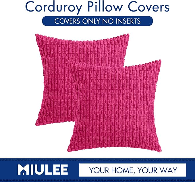 MIULEE Pack of 2 Corduroy Decorative Throw Pillow Covers 18x18 Inch Soft Boho Striped Pillow Covers Modern Farmhouse Home Decor for Sofa Living Room Couch Bed Hot Pink - Image 6