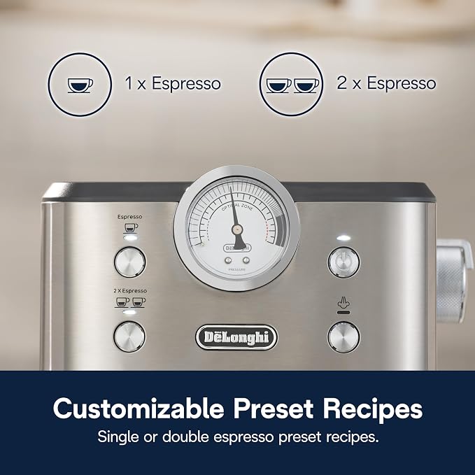 De'Longhi Classic Signature Espresso Machine, Adjustable Milk Frother | #1 Worldwide Espresso Machine Maker, Rapid Heat-Up, Preset Single & Double Espresso, Frother, Pressure Gauge, Compact Design - Image 7