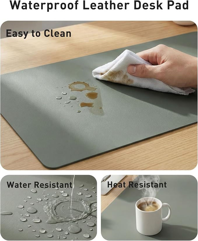 Aothia Faux Leather Desk Mat - Large Mouse Pad, Non-Slip PU Leather Blotter, Waterproof Writing Surface for Office and Home (Jungle Green, 40" x 24") - Image 7