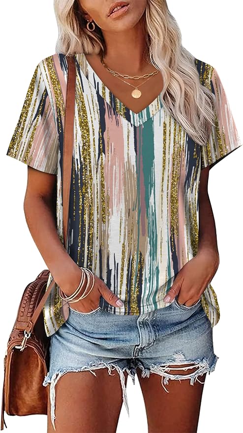 Alaroo Womens Summer Tops 2026 V Neck Short Sleeve Shirts Trendy Dressy Casual Vacation Outfits Printed - Image 2