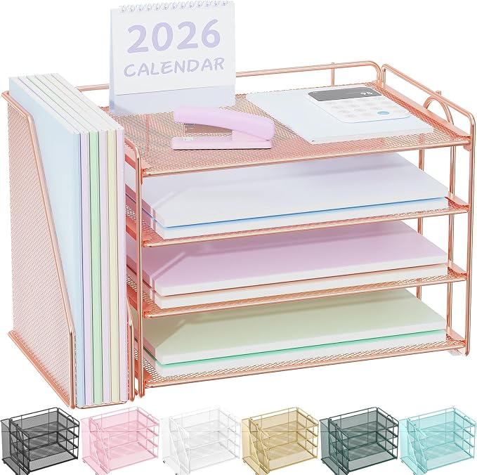 Spacrea Desk Organizers and Accessories, Paper Organizer for Desk with File organizer, Desk Accessories & Workspace Organizers for Office Supplies (Rose Gold) by Spacrea