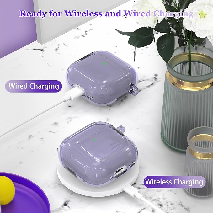 for AirPods 4th Generation Case Cover 2024, Military-Grade Shockproof, Soft TPU Highly Transparent Anti-Yellowing for AirPods 4 Case with Cleaning Kit & Cute Round Buckle, Clear Purple - Image 4