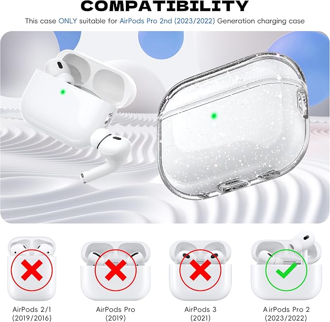 for Airpods Pro 2nd/1st Generation Case Cover, Compatible with Airpods Pro Case 2nd Gen USB C Charging Port, Clear Soft Transparent Military Grade Shockproof Case, Gitter White - Image 5