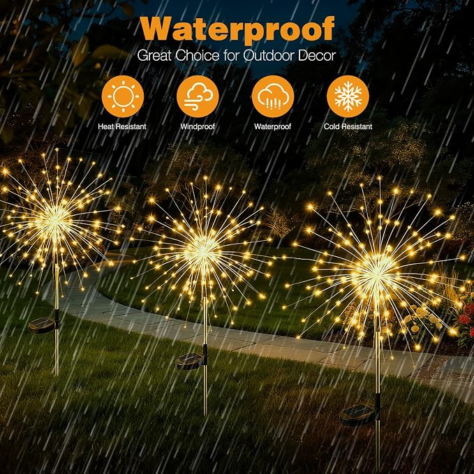 btfarm 1 Pack Solar Garden Lights Outdoor, 8 Modes Firework Lights Solar Powered, Waterproof Twinkle Fairy Light Outside for Yard Patio Pathway Pool Christmas Party Decorative, Warm White - Image 6