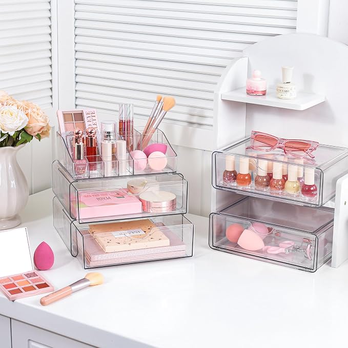 Vtopmart 5 Tier Clear Makeup Organizer with Drawer, Cosmetic Storage for Dresser Countertop and Bathroom Vanity, Beauty Holder for Lipstick Brush Skincare | Smart Storage Layout, Clear for Better Visibility, Stackable, Large Capacity, for Makeup Lipsti... - Image 2