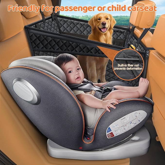 URPOWER Hard Bottom Dog Car Seat for Pets Waterproof Seat Cover Hammock with 3-Sided Hard Boards 600D Heavy Duty Scratch Proof Nonslip Durable Back Seat Covers for Cars, Trucks and SUVs - Image 2