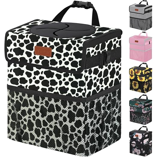 Vankor Car Trash Can for Car Cute,Bag Bin Hanging Waterproof Automotive Garbage Cans Leak Proof Vehicle Trash Can Cow Print by Vankor