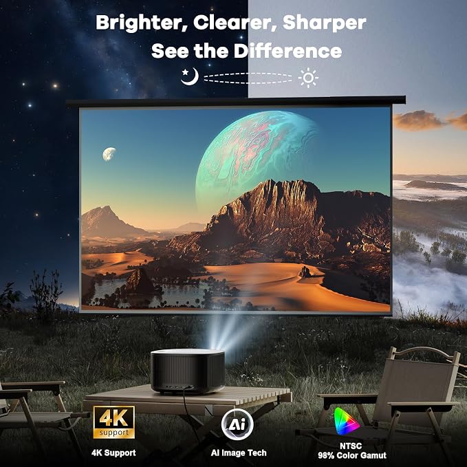 Outdoor-Projector-4K with WiFi and Bluetooth:[3500 Bright/60W Dolby Audio/Official Licensed Apps],Smart-Projector with AI Auto Focus,ONOAYO ONO5Pro 2.0 Movie Projector for Indoor/Outdoor 2026New - Image 3