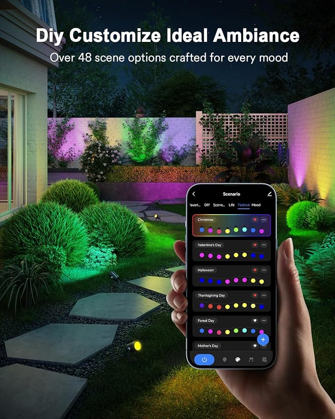 Lumary Smart Landscape Lights Gen2, 56FT Outdoor Spotlights, 6 Pack | RGBAIWW Color Changing, Warm White, IP65 Outdoor Rated, APP/Alexa/Google/Remote, 56FT Cable for Yard & Pathway - Image 5