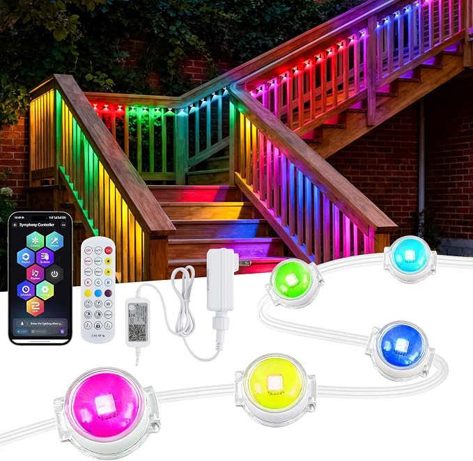 GOESWELL Smart Permanent Outdoor Lights for Patio: IP68 Waterproof Smart Balcony Lights with App & Remote Control - 16ft Garden Fence Light with 25 LED Bulbs for Railing Stair Decor by SolarOutdoorLights