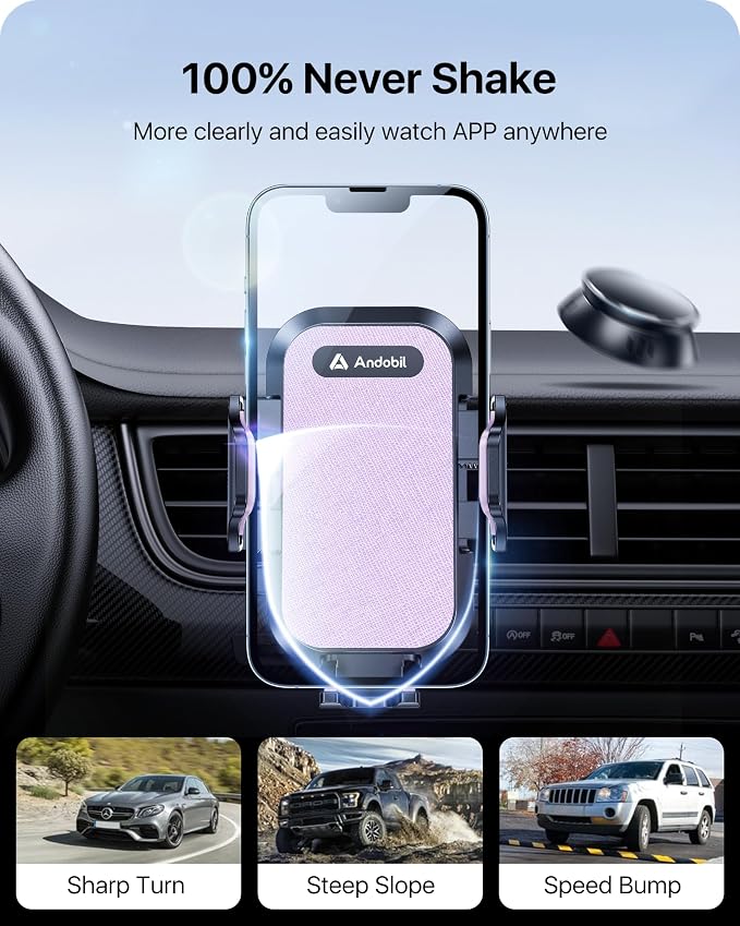 andobil Car Phone Holder, 2026 Military-Grade 89bs Strongest Suction Phone Holders for Your Car Dashboard/Windshield/Vent Easy Clamp Cellphone Holder Truck Stand for iPhone 17 16 15 Pro Max, Purple - Image 4