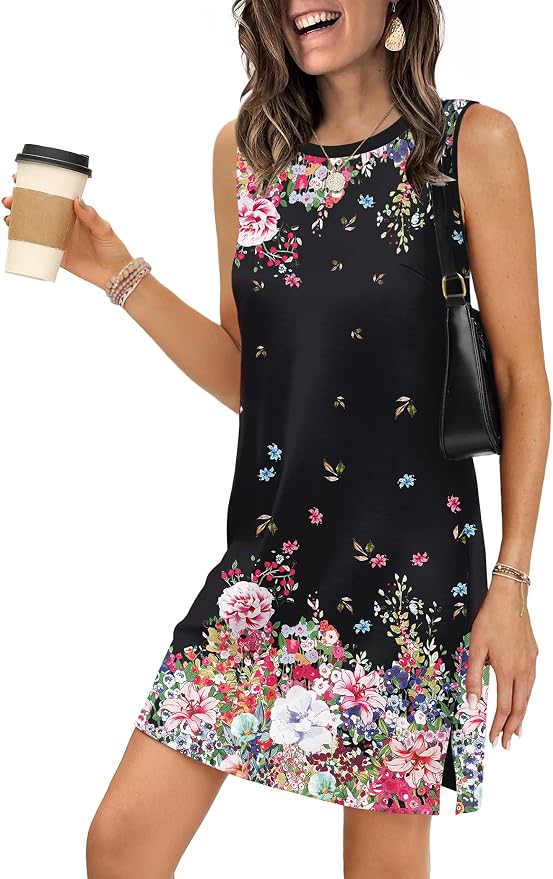 WIHOLL Casual Dresses for Women Crewneck Sleeveless Tank Dress Summer Spring Boho Vacation Clothes - Image 2