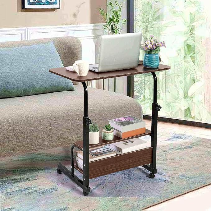 Adjustable Table Student Computer Desk Portable Home Office Furniture Small Spaces Sofa Bedroom Bedside Learn Play Game Desk on Wheels Movable with Storage Size 31.5 * 15.7 Inch Brown A - Image 7