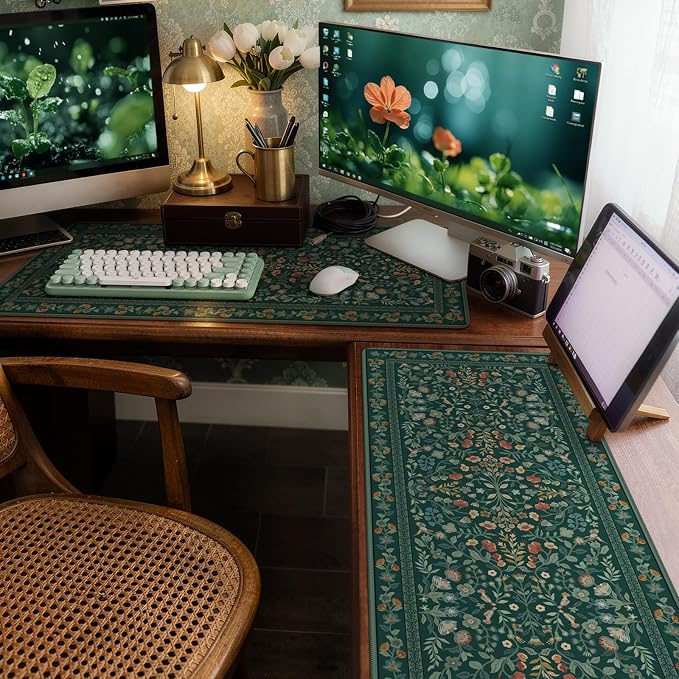 iCasso Desk Mat,Mouse Pad for Office Decor,35.4x15.7in,Deep Green | Back to School Desk Pad Mat, Anti-Slip Big Mousepad with Stitched Edges for Computer Desktop,Smooth Water-Resistant - Image 8