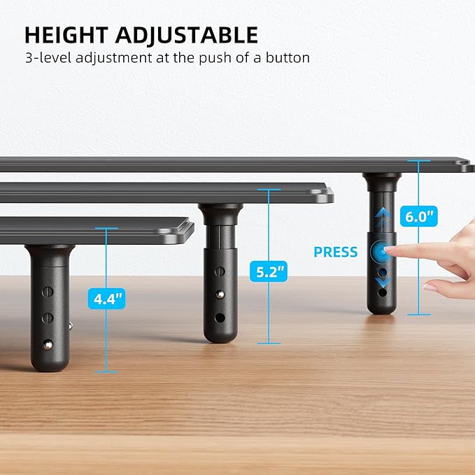 AFOOYO Dual Monitor Stand for Desk, Adjustable Height Wood Computer Riser, Ergonomic Monitor Shelf for Laptop, Printer, TV, Black - Large Storage Space, Sturdy Desk Organizer for Home & Office,Black - Image 3