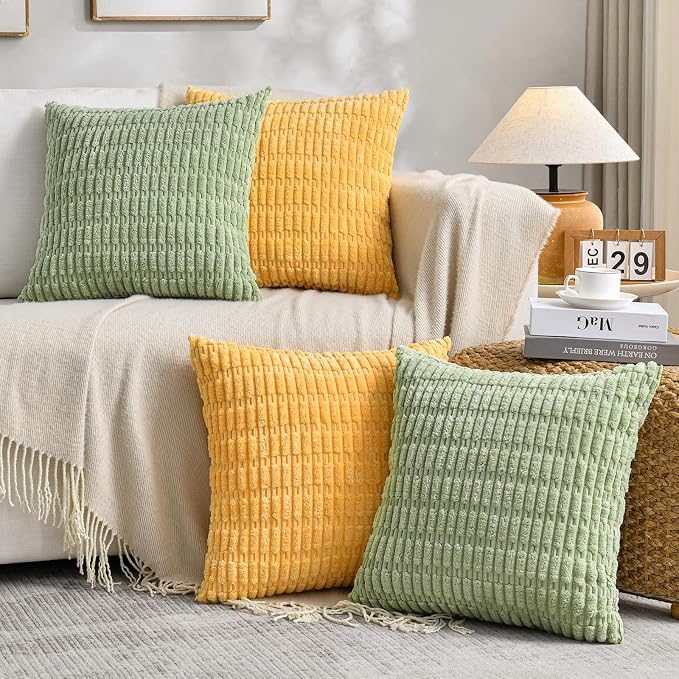 Fancy Homi 4 Packs Decorative Throw Pillow Covers for Living Room Couch Bed, Modern Farmhouse Boho Home Décor Accent Cushion Case, 20" x 20", Yellow Green Series by Fancy+Homi