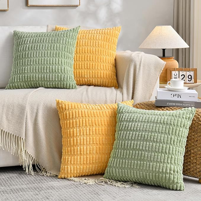 Fancy Homi 4 Packs Decorative Throw Pillow Covers for Living Room Couch Bed, Modern Farmhouse Boho Home Décor Accent Cushion Case, 24" x 24", Yellow Green Series by Fancy+Homi
