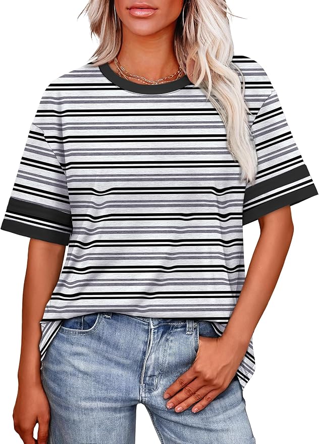WIHOLL Womens T Shirts Loose Fit Short Sleeve Tees Crew Neck Color Block Summer Tops 2026 Fashion - Image 2