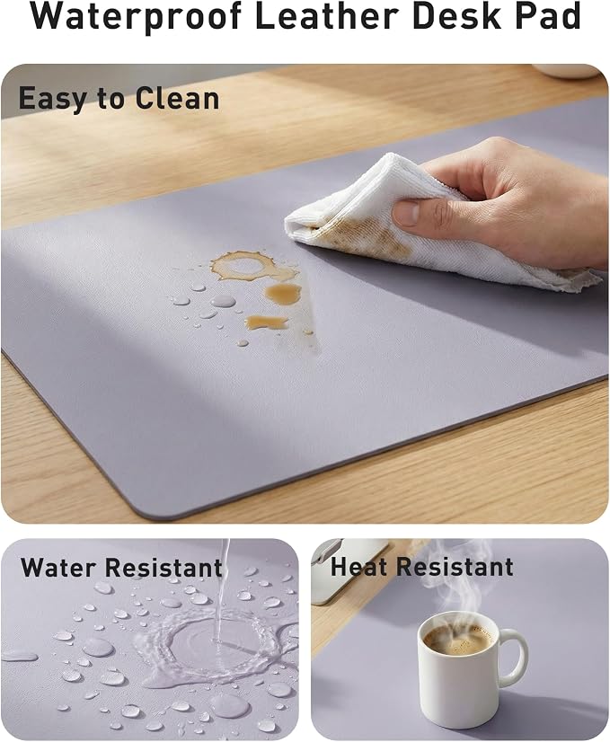 Aothia Faux Leather Desk Mat - Large Mouse Pad, Non-Slip PU Leather Blotter, Waterproof Writing Surface for Office and Home (Lavender, 42" x 17") - Image 7