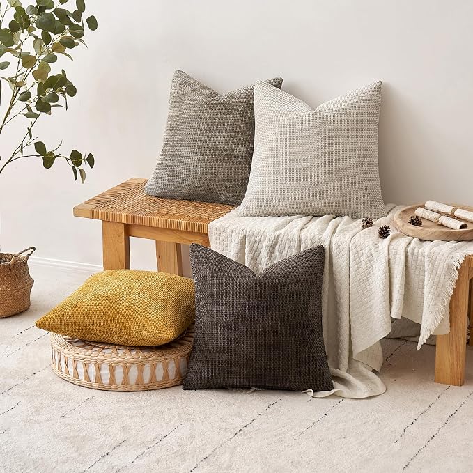 MIULEE Pack of 4 Couch Throw Pillow Covers 16x16 Inch Neutral Gold/Brown Soft Decorative Chenille Pillow Covers Farmhouse Accent Cushion Covers for Boho Fall Home Decor Sofa Bedroom Living Room - Image 4