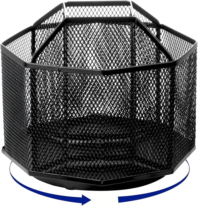Comix Mesh 360° Rotating Pen Holder, Desk Organizer for Home Office, Black | 9 Compartment Pencil Holder, Sticky Notes Holder, Pen Organizer Office Supplies - Image 2