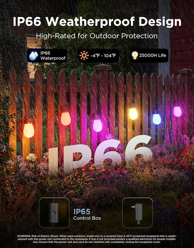 Govee S14 Bulb Outdoor String Lights 2, 48ft RGBICWW, 15 LED Bulbs, IP66 | Patio Lights with 111 Scene Modes for Patio, Backyard, Garden, Compatible with Alexa, Google, Matter, APP Control - Image 4