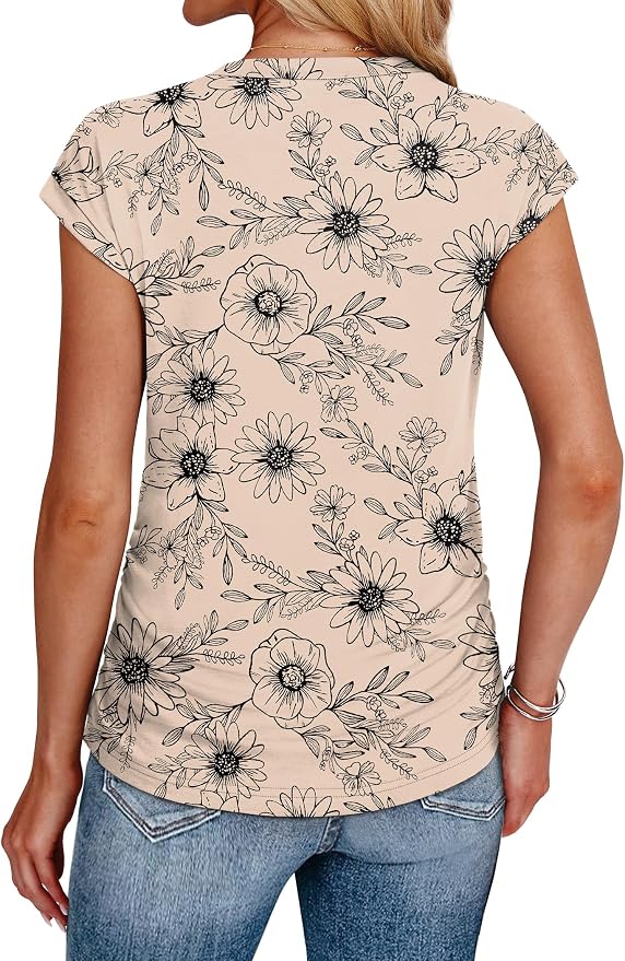 Sampeel Womens Summer Tops Trendy 2026 Ruched Cap Short Sleeve Tshirts Shirts Crew Neck T Shirts Fashion - Image 5